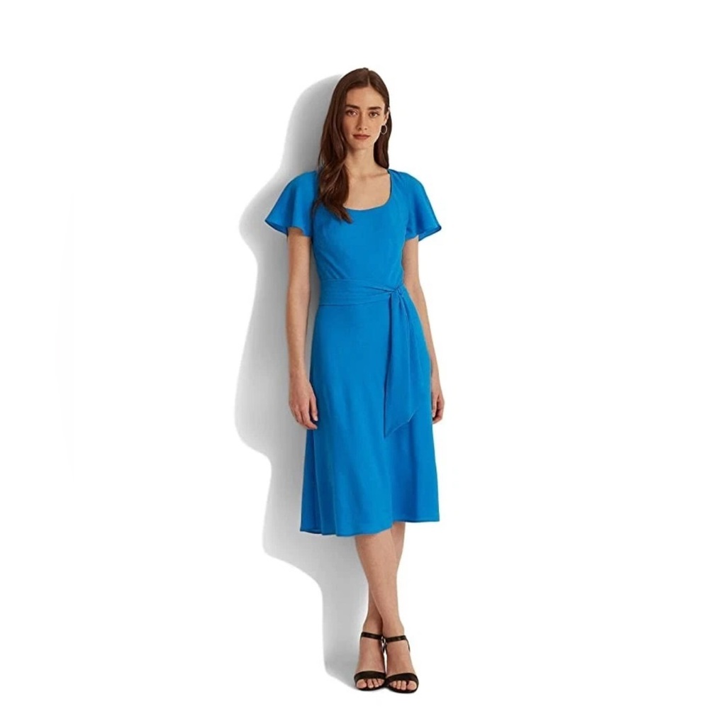 LAUREN RALPH LAUREN BLUE FIT AND FLARE MIDI CREPE DRESS Women’s Size 6